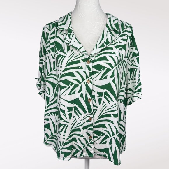 Jane +  + Delancey Green White Button Front Shirt Short Sleeve Rayon Blend XL - Picture 1 of 8